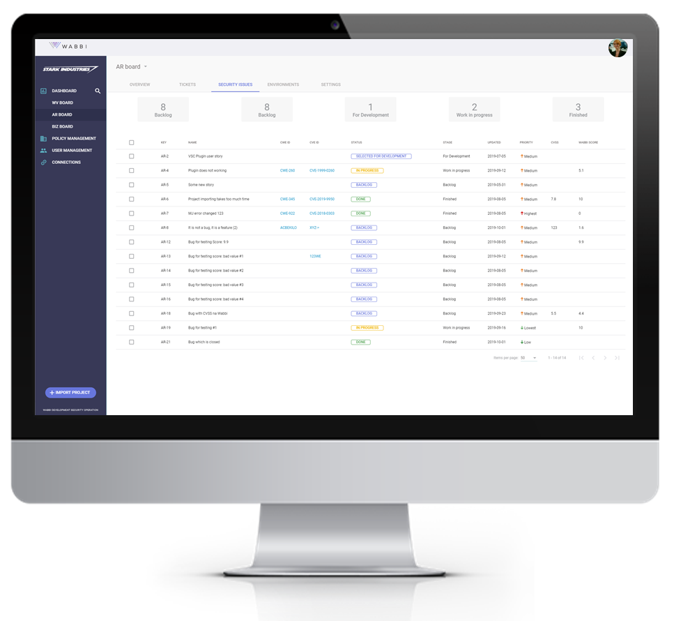 test_screen Security issue management with Wabbi